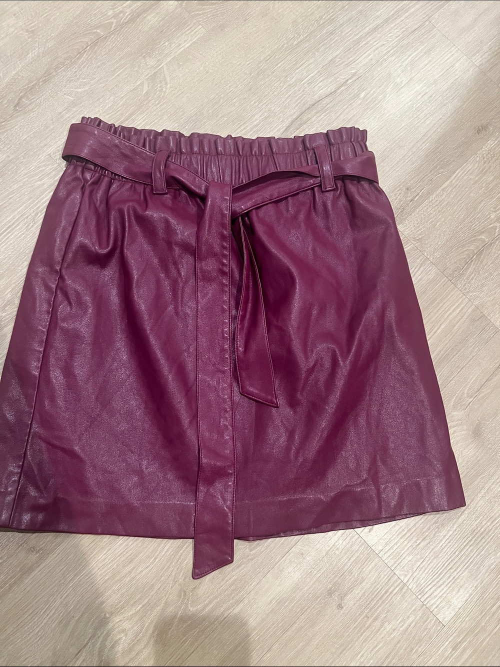 LOFT Faux Leather Paperbag Waist Mini Skirt in Plum